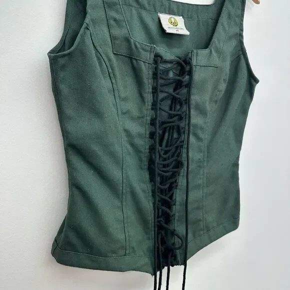 Mytholon Medieval Renaissance Dark Green Cotton Twill Lace Up Bodice - Picture 6 of 8